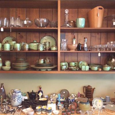 Large collection of Frankoma pottery. While there are several different patterns and colors the primary pattern is the Aztec pattern in...