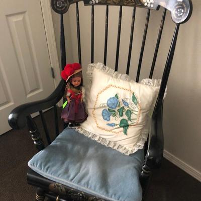 Antique Black Stenciled Rocking Chair with gold accents  