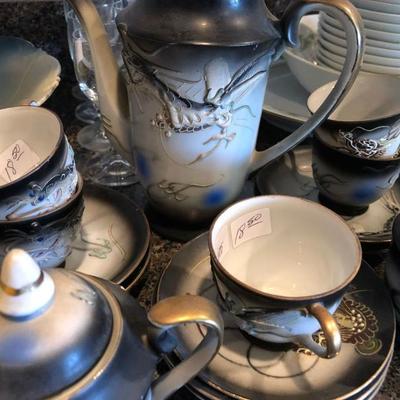 Japanese Translucent Porcelain "Dragonware" Tea Set 