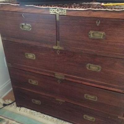 Rare Antique Campaign 2 part Chest