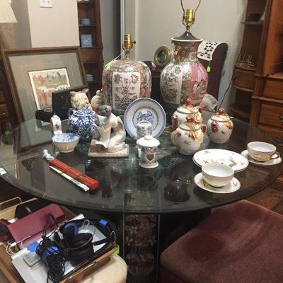 Glass Top Oriental Round Table, Asian Style Table Lamps 