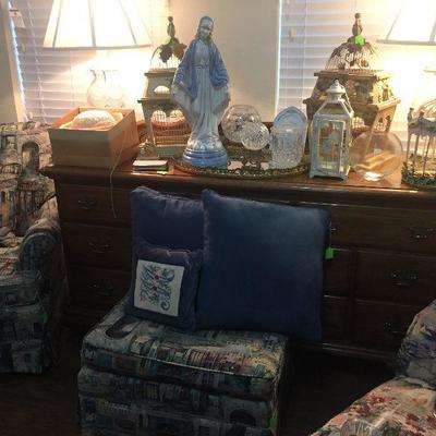 Dresser, Pair of Cut Crystal Lamps 