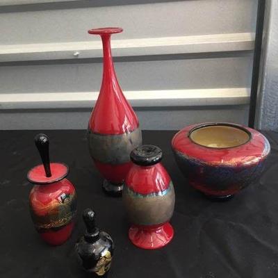 Art glass in red hues