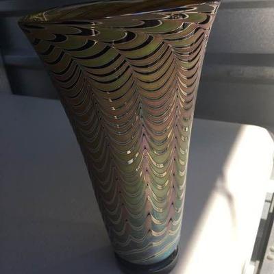 004 Zweifel 9" Vase Gold/Blue/Pink