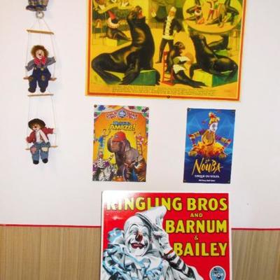 3 Trapeze clown set on swing $65
4 Large circus poster mounted $35 each
2 Medium $20