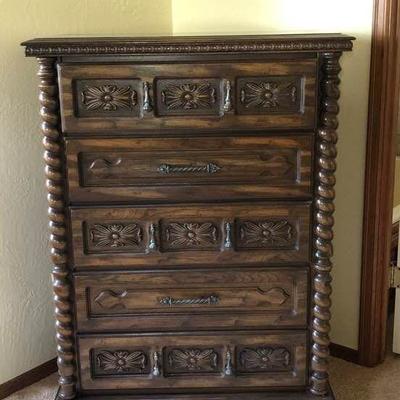Vintage Bold Tall Five Drawer Dresser