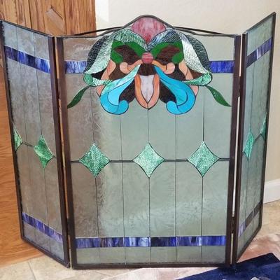 Leaded glass fireplace screen