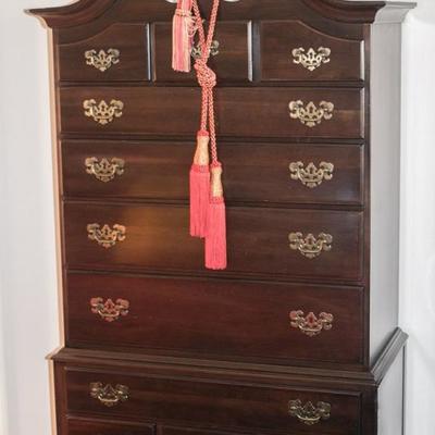 Ethan Allen cherry Georgian Court highboy 22.5" W x 18" D x 79" H