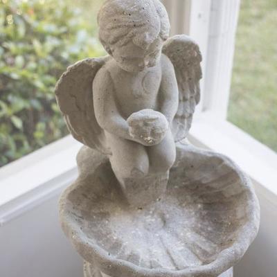 Cement angel and pedestal.  