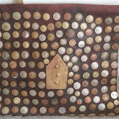 Vintage Moroccan leather decorated pouch
