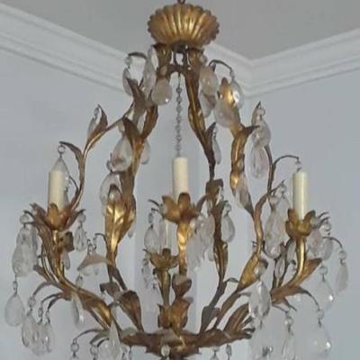 Vintage Brass Chandelier with Crystal Drops and Filigree Detail NJ004 https://www.ebay.com/itm/123728148186