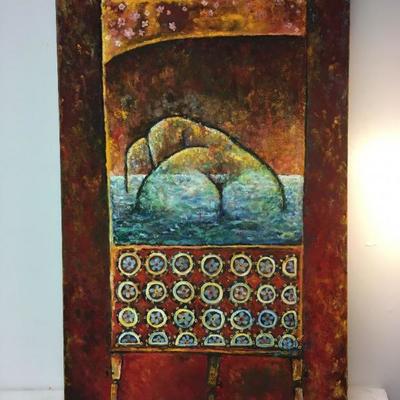 "The Bath" by Geza Grunow 2002 New Orleans Artist Oil on Canvas WN7061 https://www.ebay.com/itm/123728059989