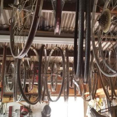 Dozens of bicycle rims