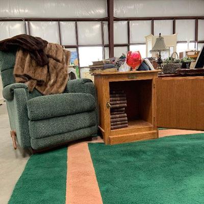 Green recliner under mink coat (Coat not in sale)