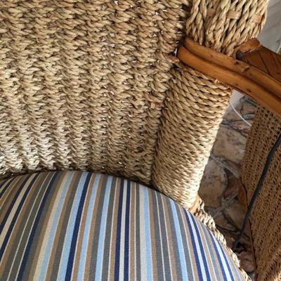 --- Gorgeous woven jute & bamboo w/blue stripe cushions lanai set 	Including: (10% discount on entire set purchase)
	3-cushion sofa...