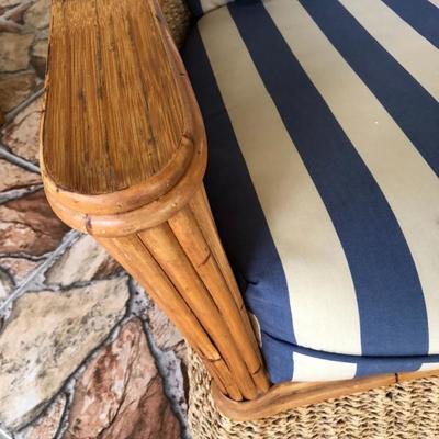 --- Gorgeous woven jute & bamboo w/blue stripe cushions lanai set 	Including: (10% discount on entire set purchase)
	3-cushion sofa...