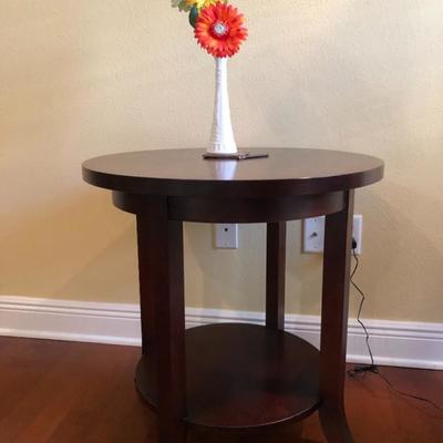 Round side table w/2 tiers. Walnut finish.  (26"W 26"H) - $70