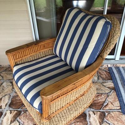 --- Gorgeous woven jute & bamboo w/blue stripe cushions lanai set 	Including: (10% discount on entire set purchase)
	3-cushion sofa...