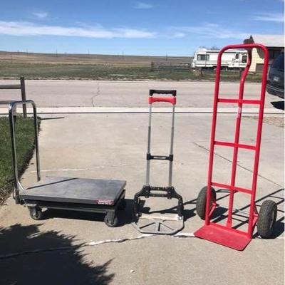 Hydraulic Table Cart and 2 Handtrucks