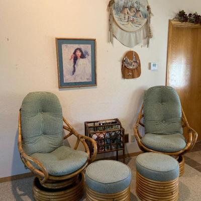 Retro rattan swivel  chairs