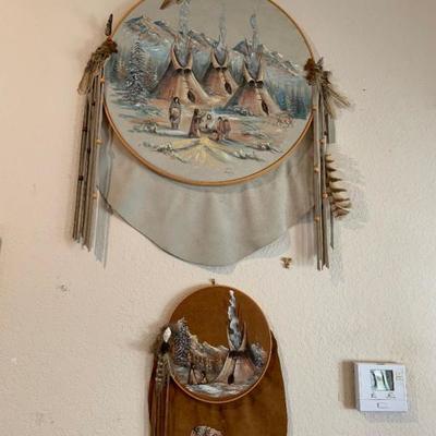 Hand painted leather wall art