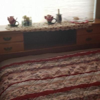 Maple headboard doors slide for storage