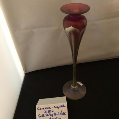 Correia Signed Gold Ruby Bud Vase