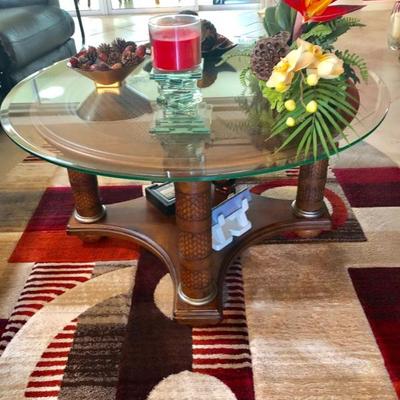 Glass-top Coffee Table w/4-column woven detail base