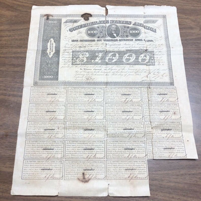 CSA: Confederate States of America $1000 April 3, 1963 Loan Lot # LAC040 https://www.ebay.com/itm/113771223579