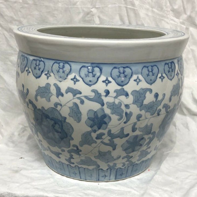 Blue and White Oriental Fishbowl Planter 14" Diameter LAQ0989 https://www.ebay.com/itm/123759413325