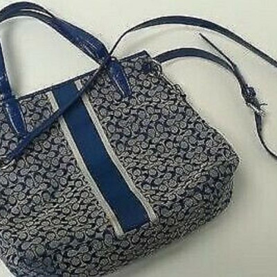 Blue Stripe Coach Purse STYLE No. M1381-F27024 LA6110 https://www.ebay.com/itm/113771190090