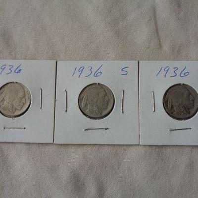 3-1936 Buffalo Nickles