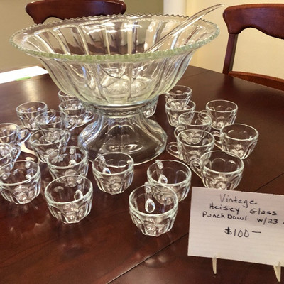 Vintage Heisey Glass Punch Bowl w/23 cups