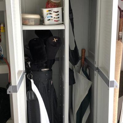 Golf clubs, umbrella