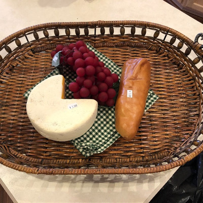 Faux food, Metal & Wicker Serving tray w/handles