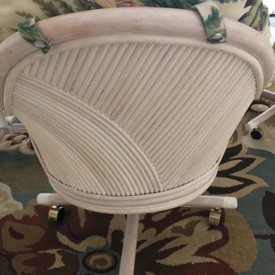 Detail - Alexander & Sheridan Ltd. Whitewashed Rattan Dinette w/4 Rolling Chairs and Tropical back/seat cushions - (48" Square...