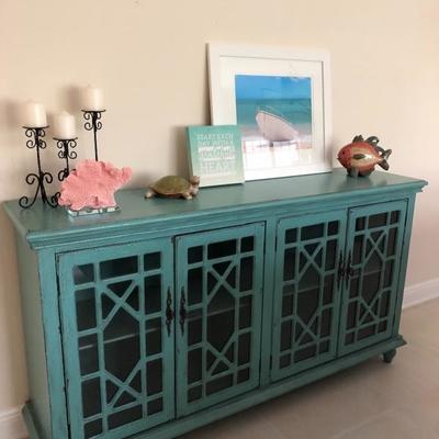 Distressed Aqua Entry Console