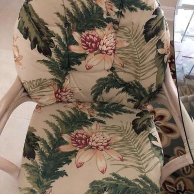 Detail - Alexander & Sheridan Ltd. Whitewashed Rattan Dinette w/4 Rolling Chairs and Tropical back/seat cushions - (48" Square...