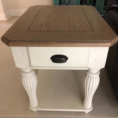 Buff paint & Natural wood End Table - There are 2 of these