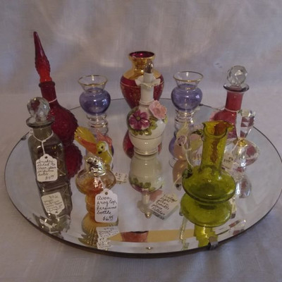 Mirror w/Collectible Perfume Bottles and Vases