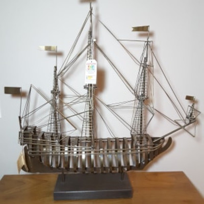 Stunning Mid Century Curtis C Jere Large Metal Sculptured Ship