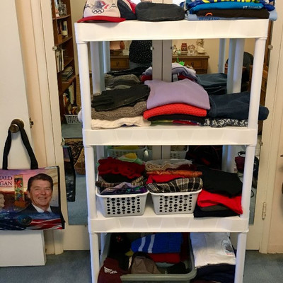 Clothes, scarves, gloves, hats.