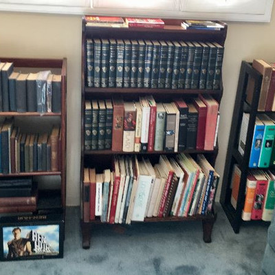 A vast Library.  Vintage books on the military, art books, cook books, Bibles, inspirational books.  Vintage Raggedy Ann and Andy...