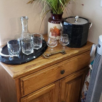 Oak cabinet, barware