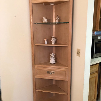 Matching Stanley Furniture Light Wood Corner Lighted Curio Unit - $95
	(25-1/2W  19D)
