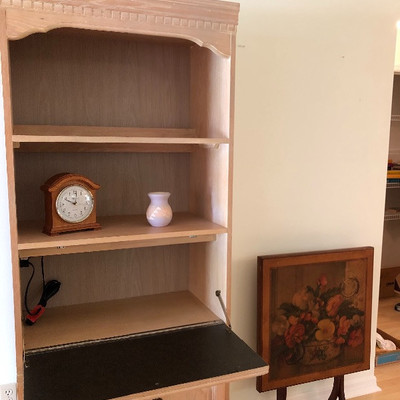 Light Wood Drop-front Secretary w/shelves, storage - $175
	(30W  17D  76-1/2H)
