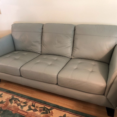 "Relax Furniture International" Spa Blue (Gray Blue) Leatherette Sofa - $475
	(81W  36D  35H)
