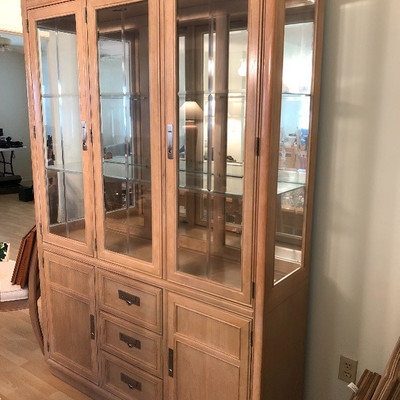 Matching Stanley Furniture Light Wood Lighted Hutch - $210
	(52W  80H  15D)
