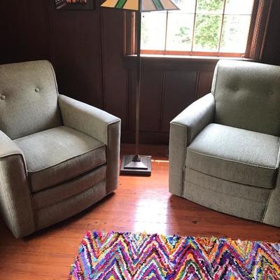 Pair of Broyhill Swivel Club Chairs