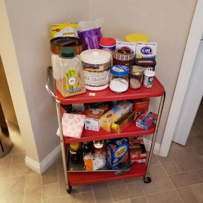 red metal kitchen cart